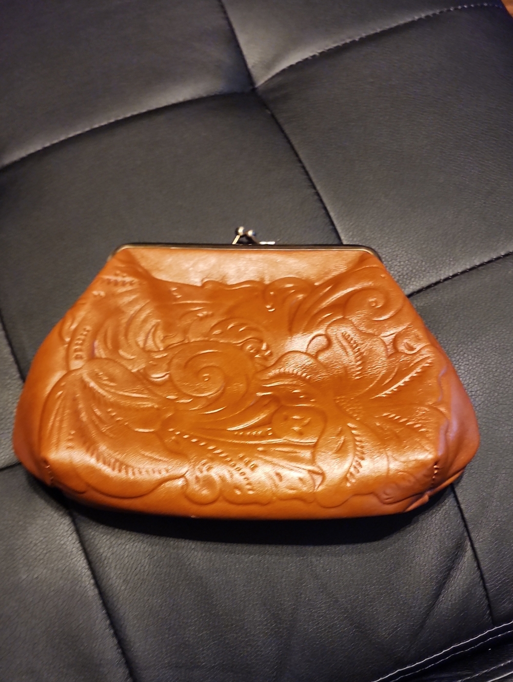 Patricia Nash Embossed Floral Leather Clutch - Brown